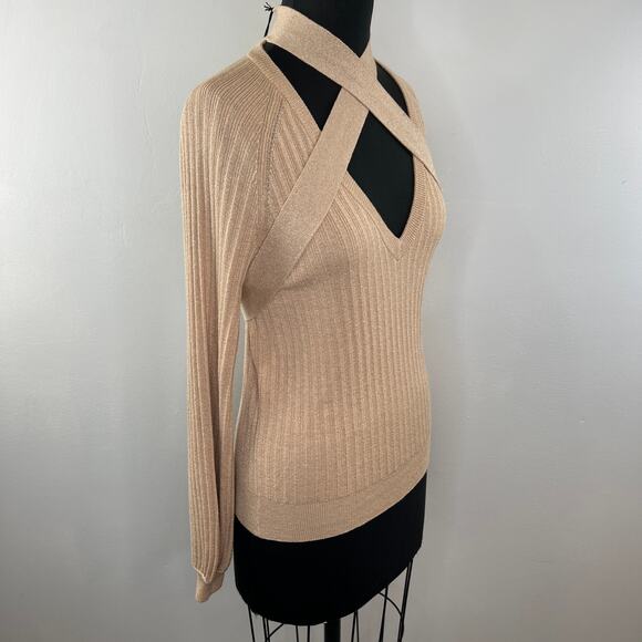 NWT 27 Miles Tan Latte Long Sleeve Crisscross Chest Strap Merryn Sweater Size XS - Picture 4 of 6